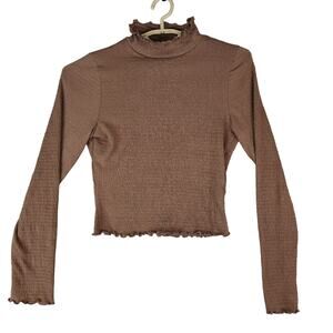 Altar'd State Crop Top Long Sleeve Size Large Burnt Orange Shirred Fabric